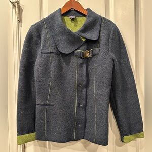 Geiger Blue-Gray Stylish Jacket with Buckle Closure, Size 8